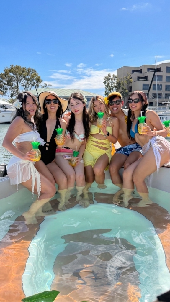 Friends enjoying a boat hot tub lifestyle video